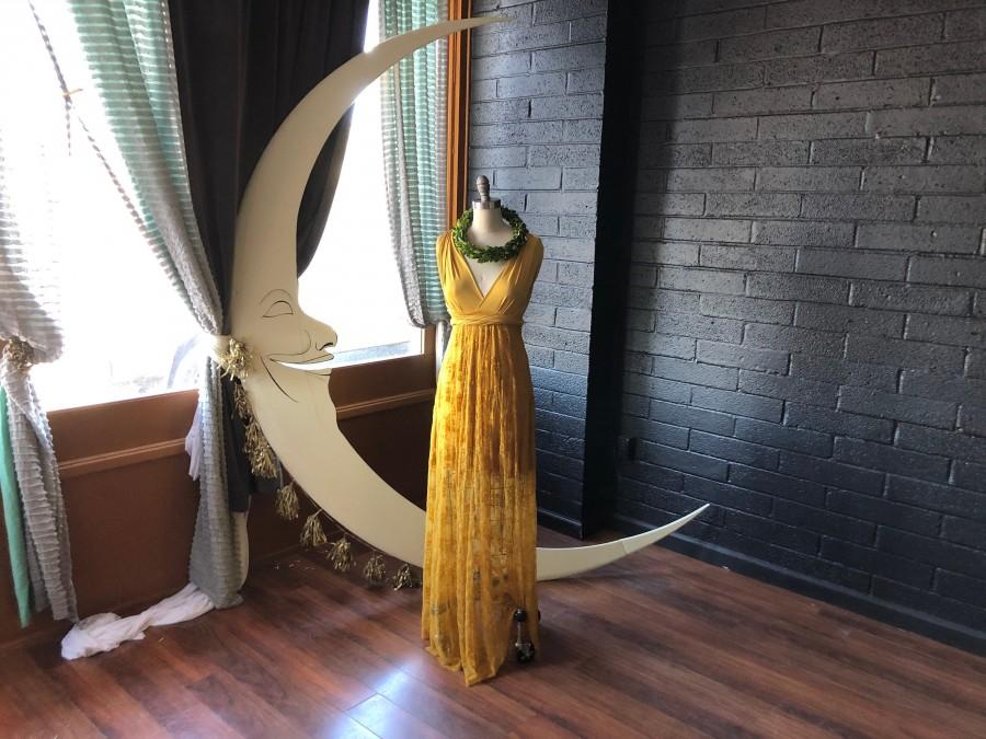 Wedding - Gold Celestial Lace Overskirt Octopus Infinity Wrap Dress- Custom Combine Fabrics- Marigold, Mustard, Bridesmaids