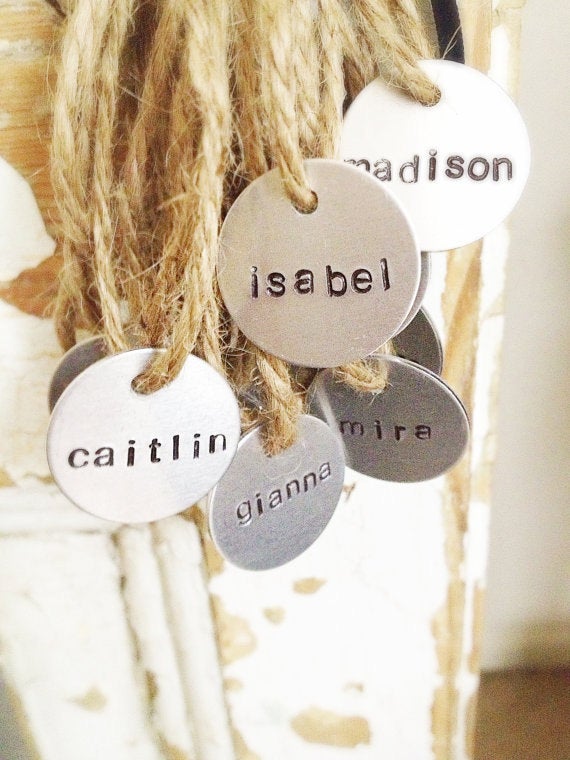 Wedding - Stamped Metal Name Tag, Charms, Tags, Labels, name tags, hand stamped charms