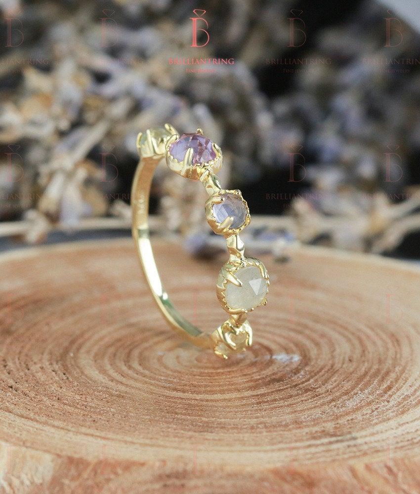 Mariage - Moonstone engagement ring Yellow gold women unique wedding milgrain  Delicate anniversary gift for her Bridal set