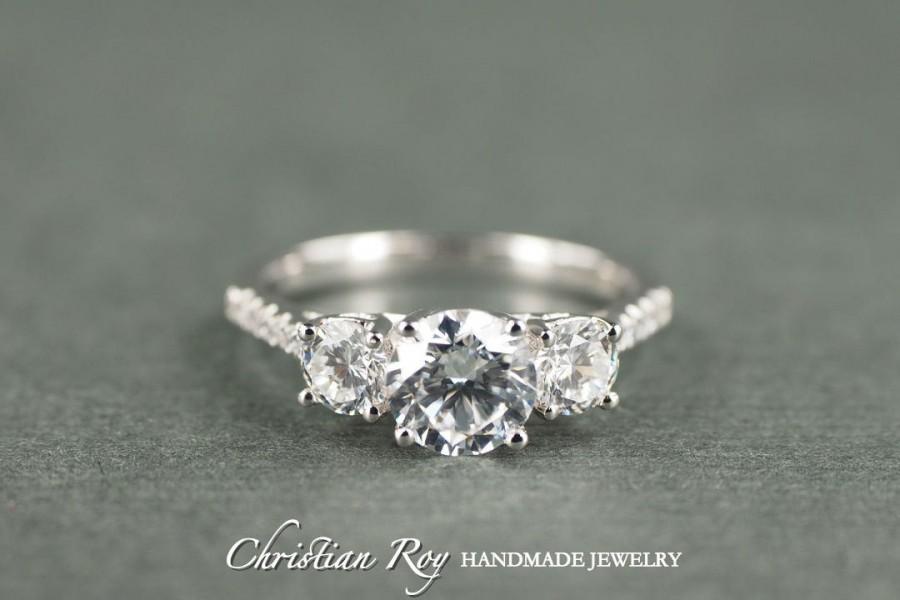 زفاف - Round Cut Diamond Simulant Engagement Ring - Sterling Silver CZ Cubic Zirconia (#CRRMR087SS)