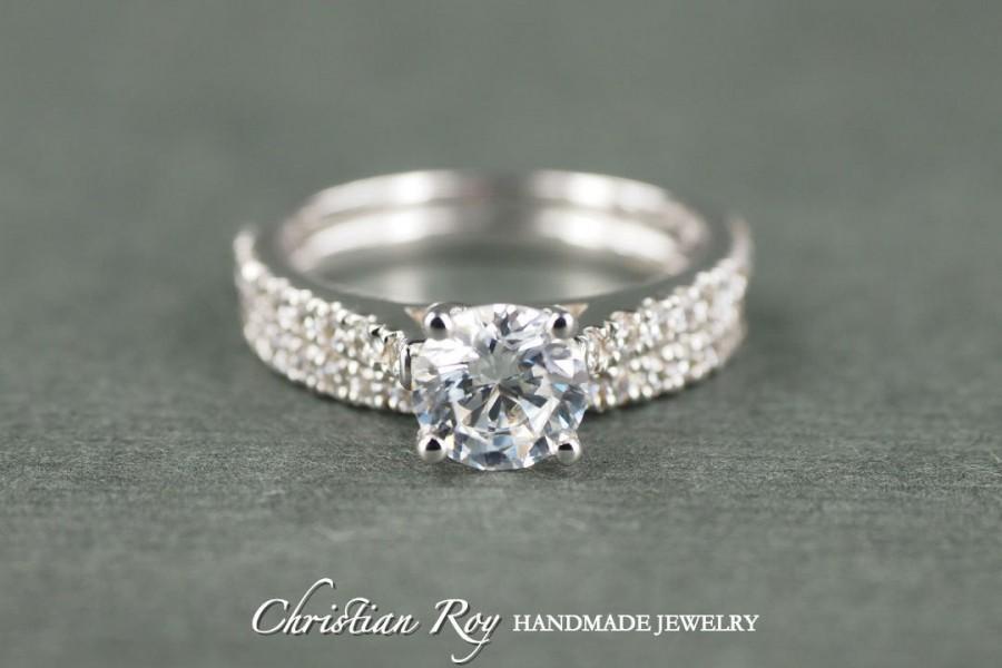 زفاف - Round Cut Diamond Simulant Engagement Ring Set - Sterling Silver CZ Cubic Zirconia (#CRRB0030SS)