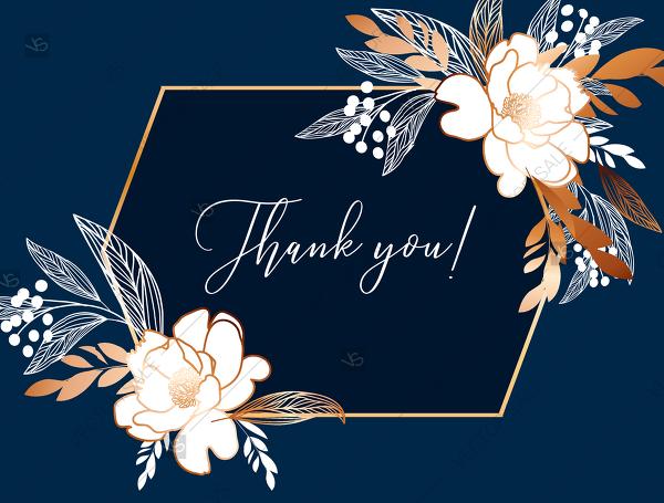 Wedding - Online Editor - Peony foil gold navy classic blue background thank you card wedding Invitation set PDF 5.6x4.25 in edit template
