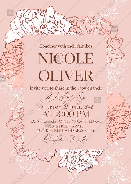 Wedding - White peony foil rose gold stamping custom card template classic pink wedding invitation set PDF 5x7 in PDF maker