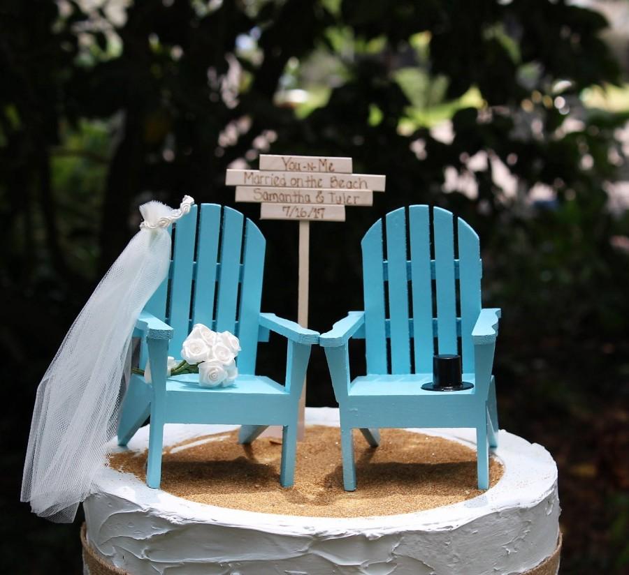 Mariage - Beach Wedding Cake Topper, Adirondack Chair Cake Topper, Destination Wedding, Bride and Groom Cake Topper, Wedding Bouquet, Nautical,