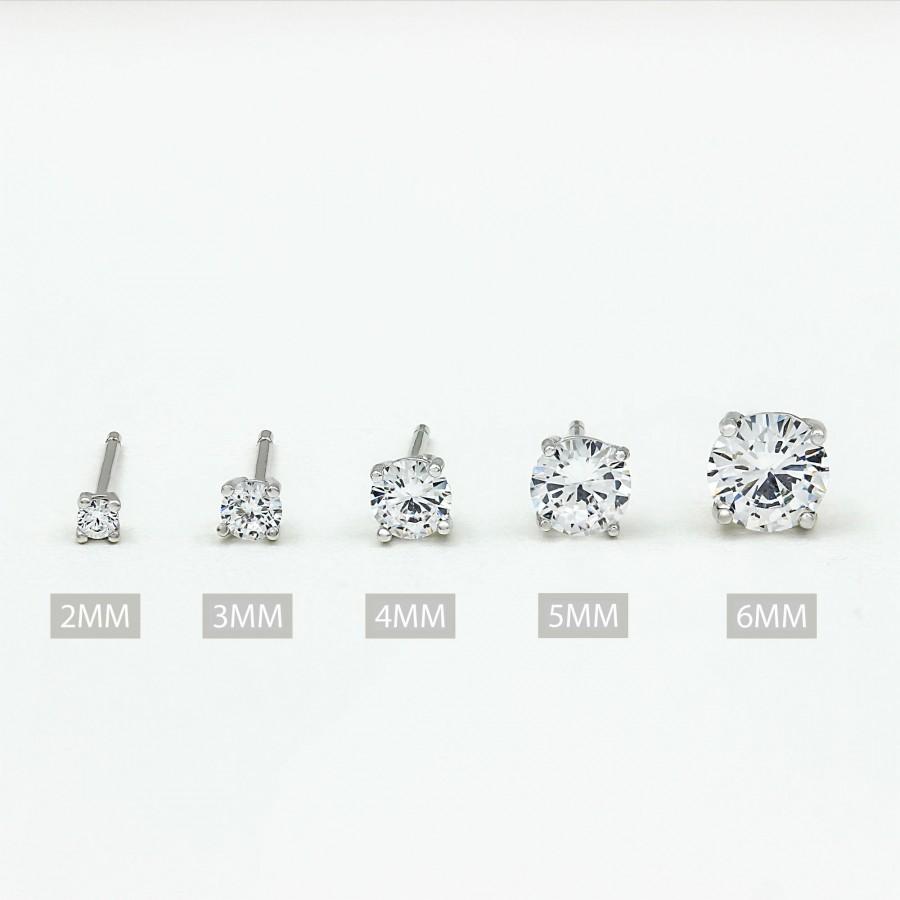 زفاف - Diamond Stud Earring Set, 14K Gold Plated Sterling Silver Stud Earring, Hypoallergenic, Tiny Diamond Stud Earrings for Women / Men