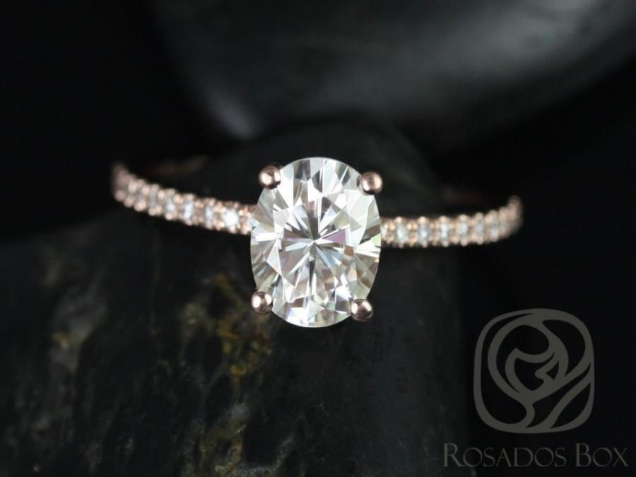 زفاف - 1.50ct Oval Forever One Moissanite Diamonds Thin Solitaire Accent Engagement Ring,14kt Solid Rose Gold,Darcy 8x6mm,Rosados Box