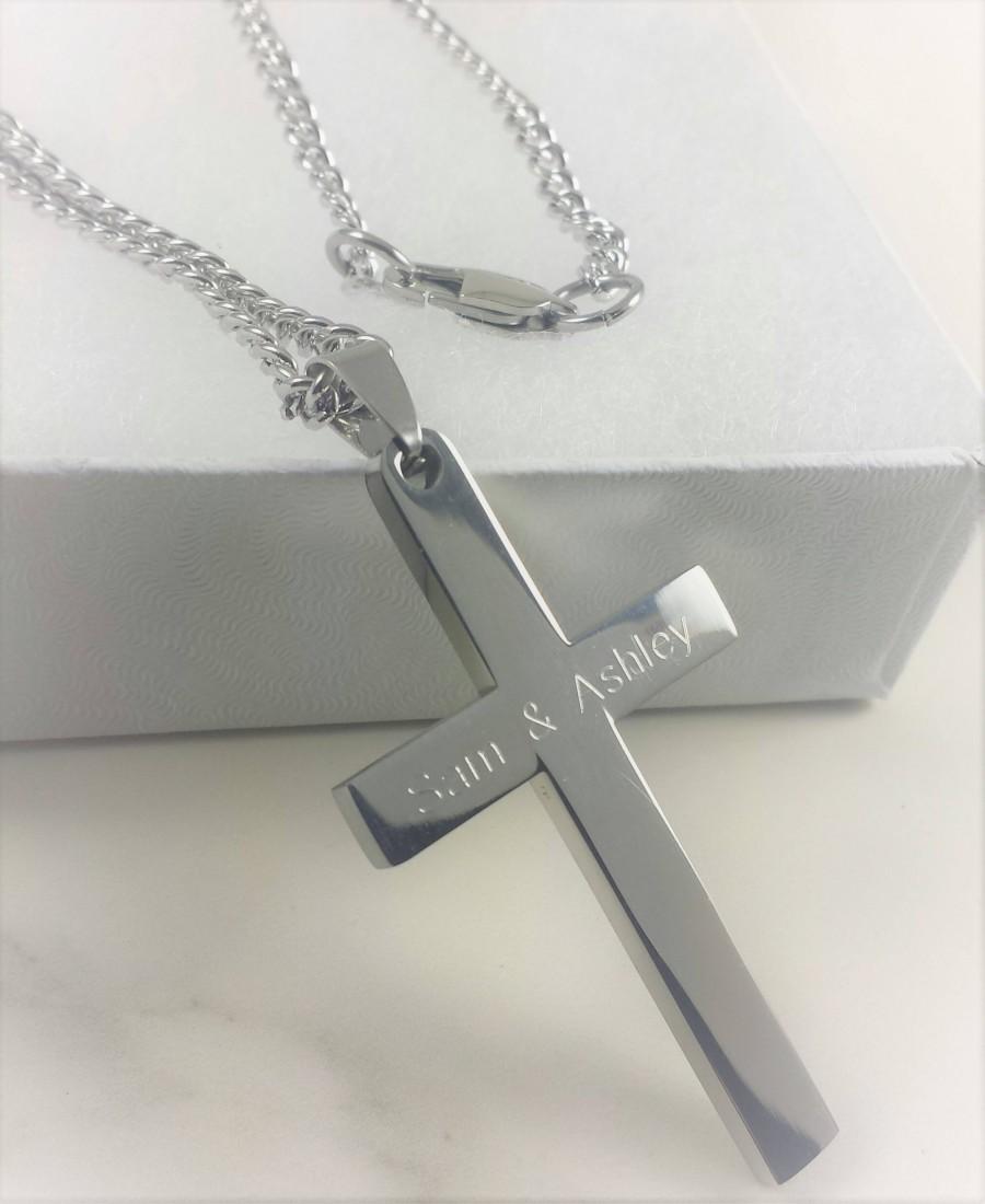 Wedding - Personalized Cross Necklace,Stainless Steel Custom Necklace,Engrave Religious Necklace,Custom Cross Necklace For Men, Men Custom Jewelry