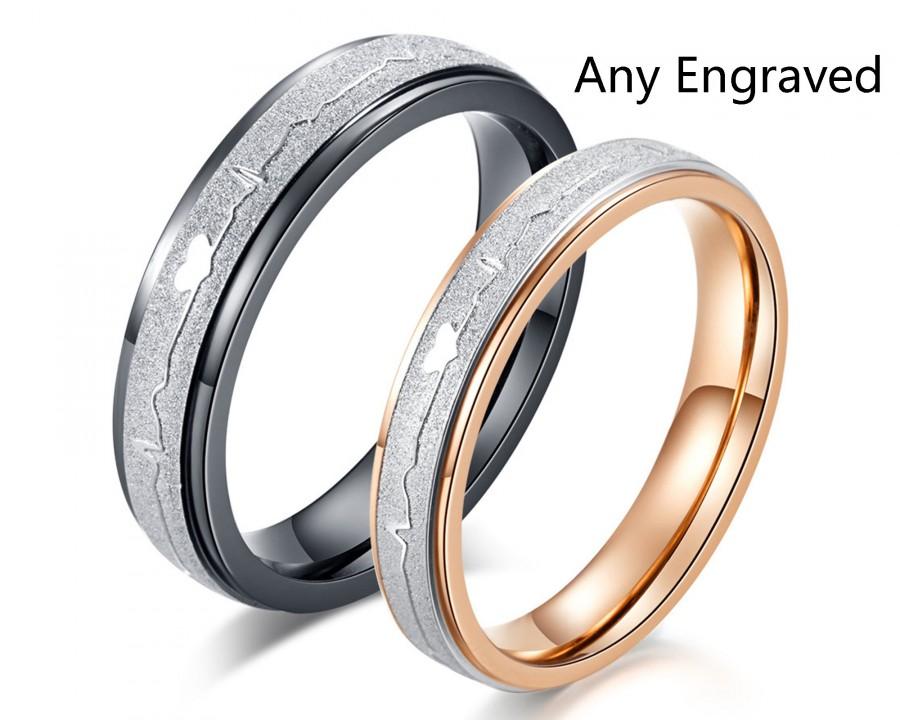 زفاف - Black & Gold Titanium Heart Ring,His and Her Matching ring couples,Promise rings for couples,Couple Rings,Wedding ring set,Engagement Ring