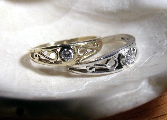 زفاف - Small Crow Ring Sterling Silver and Diamond RF180j