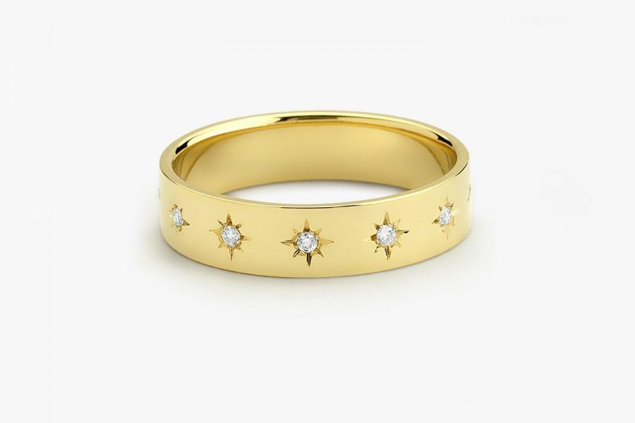 Mariage - Star Setting Diamond Ring,  14k Gold Wedding Band with Diamond, Rose Gold Wedding Band, Comfort Fit Wedding Band Diamonds / Mothers Day Sale