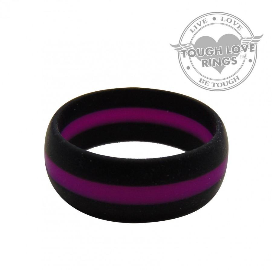 زفاف - TOUGH LOVE - Black with Thin Purple Line (Thick band) - Premium Silicone Wedding Rings