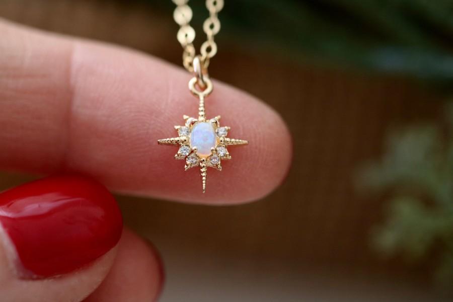 Hochzeit - Personalized opal jewelry, dainty layering necklace, celestial jewelry, star opal necklace, birthstone jewelry, Mother's day gift for mom