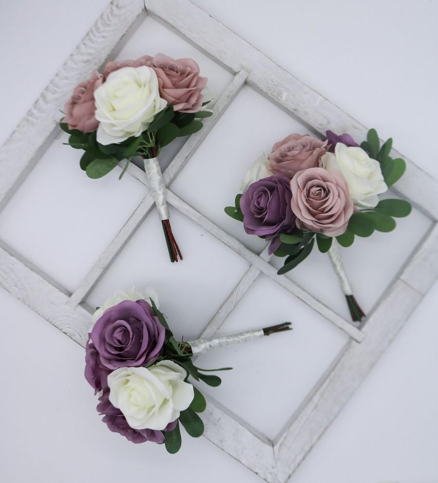 Mariage - Dusty Rose, Mauve, Ivory Bridal bridesmaids Bouquet, Bouquet Packages For Wedding, Artificial Wedding Flowers, rose Bouquet