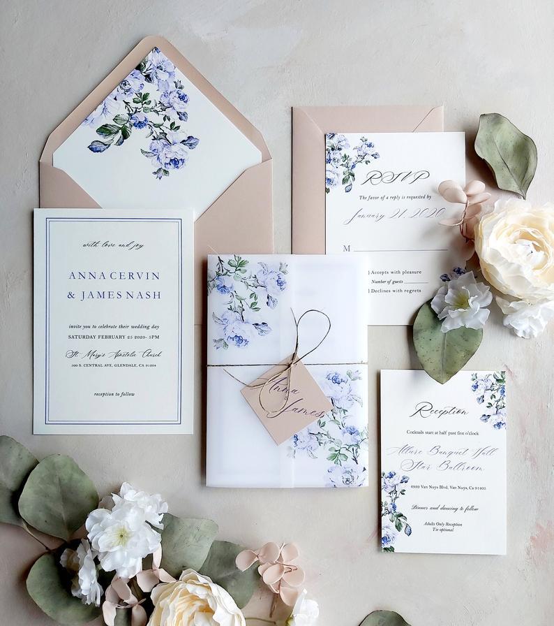 زفاف - Purple Wedding invitation, Floral Vellum Invitation, Wedding Invitation, Spring Garden Wedding SAMPLE