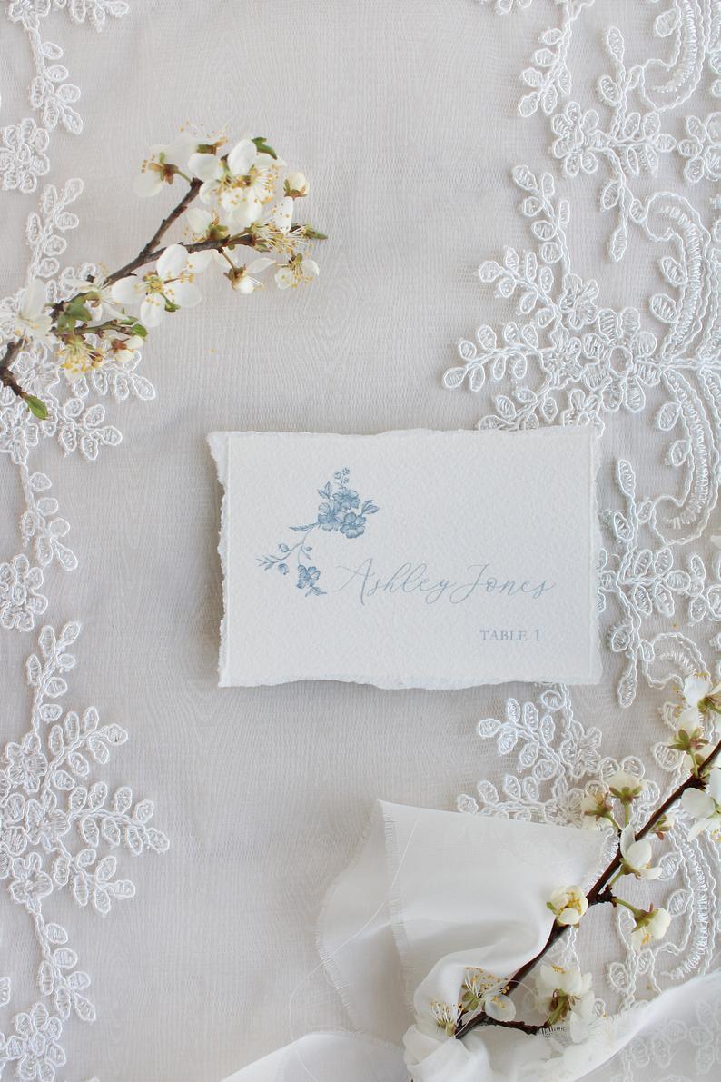 Mariage - Place Cards, Sample Place Cards, Name Card, Wedding Place Card, Dusty blue Wedding