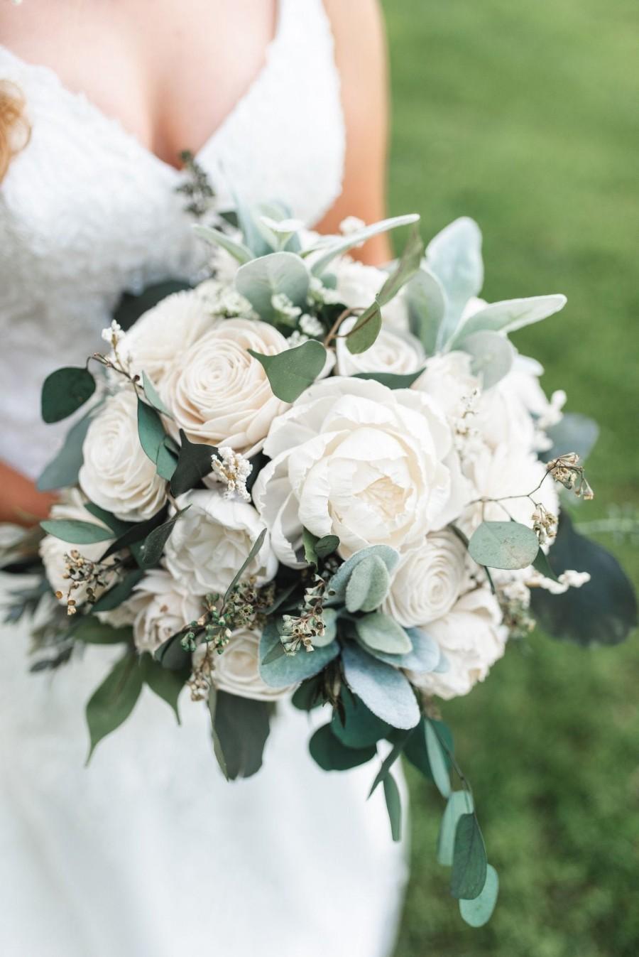 زفاف - Wedding Bouquet, Wood Bouquet "Claire," wedding flowers, eucalyptus bouquet, bridal bouquet, rustic bouquet, boho bouquet, messy bouquet