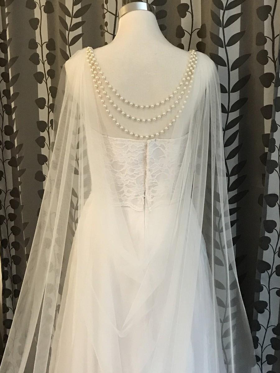 زفاف - Drape Cape Veil w/Back Jewelry, Shoulder Tulle Cape, Wedding Cape, 60" W, White / Off White / Ivory
