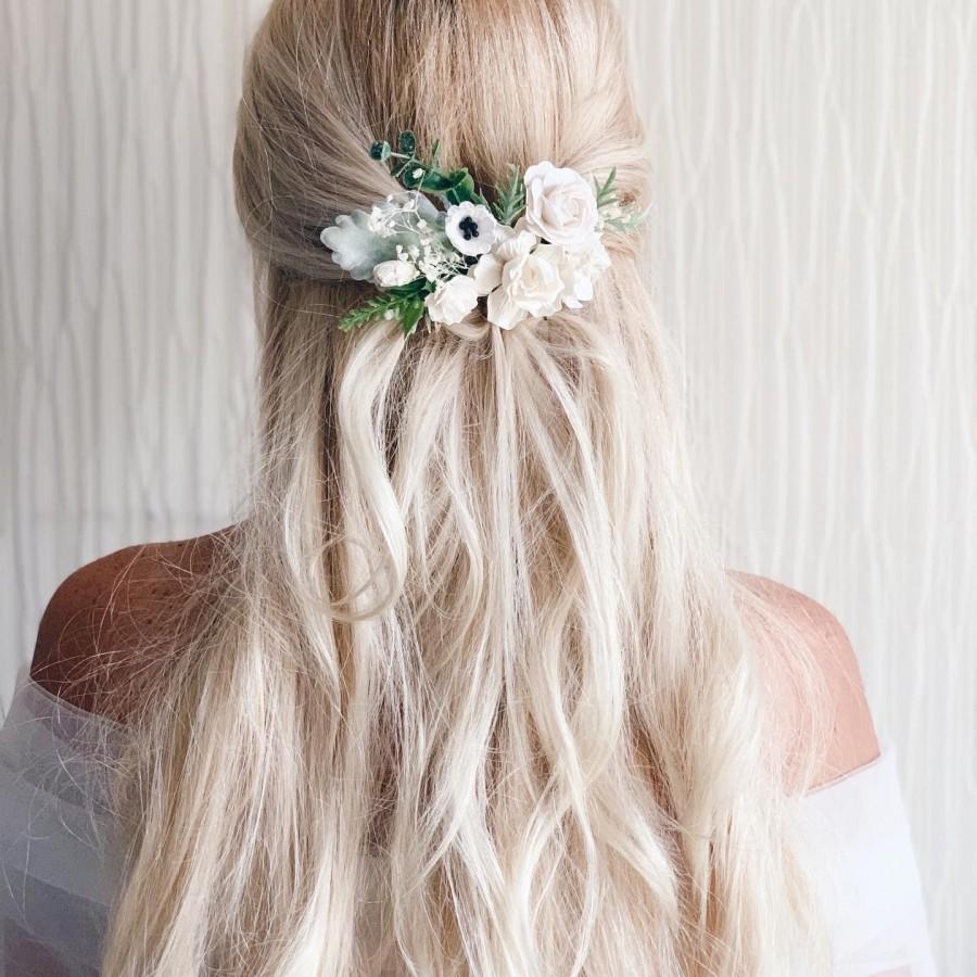 Wedding - Flower hair comb, White flower hair comb, Wedding flower hair clip, Rustic Wedding flower hair piece, Bridesmaids