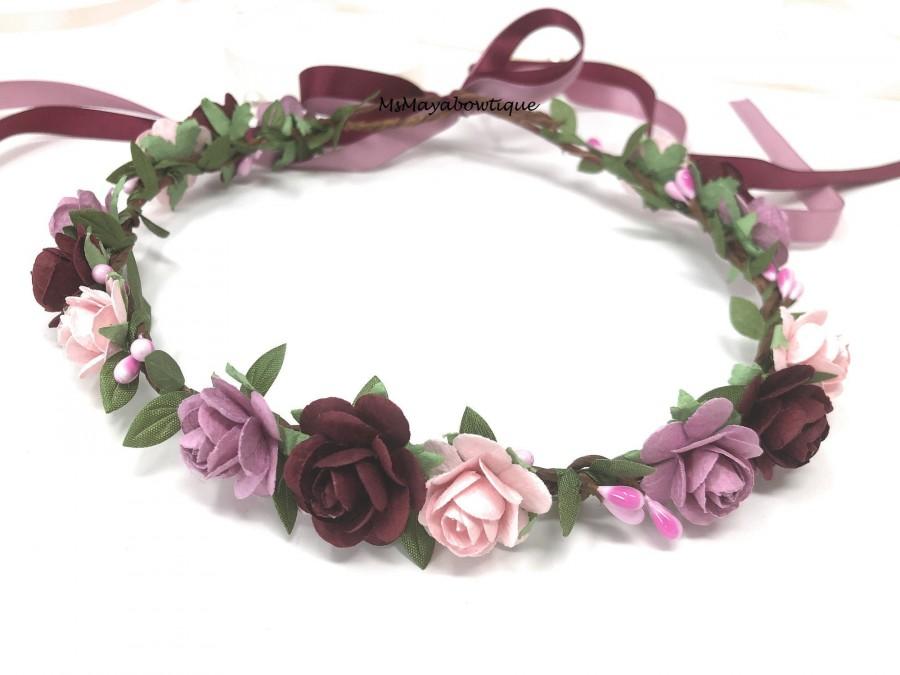 زفاف - Dusty pink flower headband, fall flower crown, flower girl crown, bridal flower crown, bohenian flower crown, flower headband, wedding crown