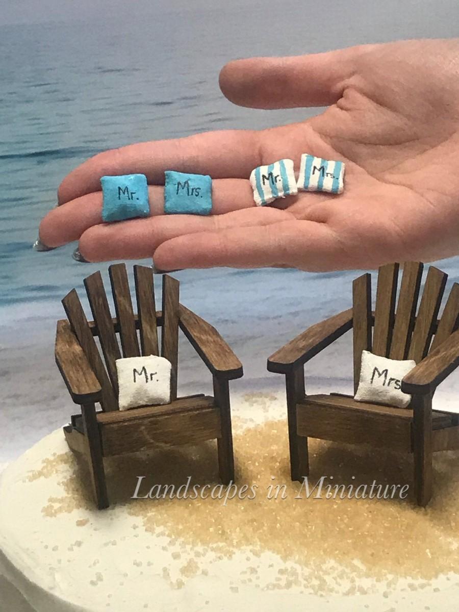 Mariage - SET of TWO Miniature Mr. and Mrs. PILLOWS or Plain Pillows for your Classic Adirondack Chairs - by Landscapes In Miniature