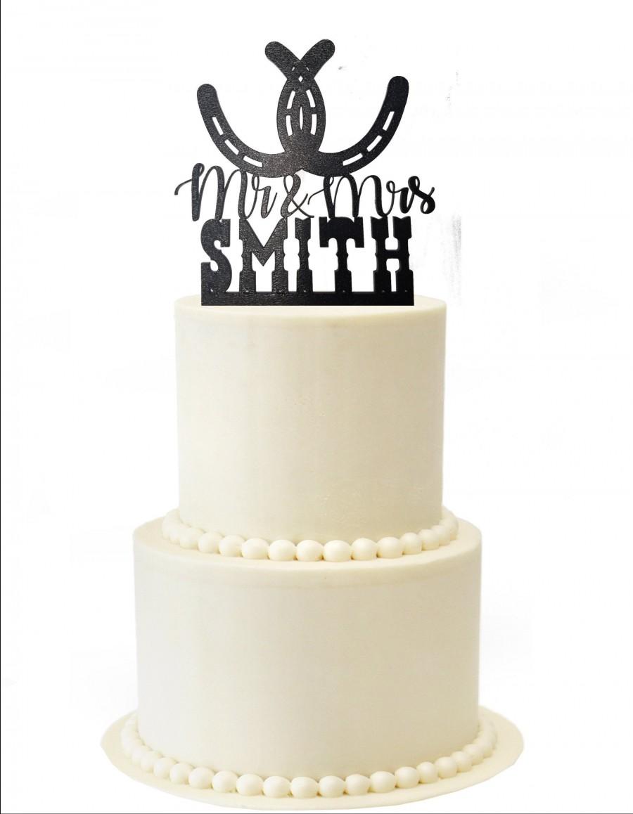 Mariage - Western Themed Horse Shoe Mr. and Mrs. Cake Topper