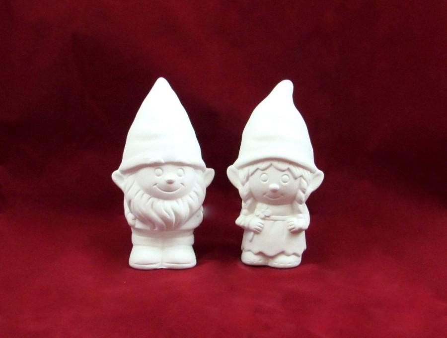 زفاف - Ready to Paint Gnome Cake Topper Set for Weddings - 5 inches, bisque lawn or garden gnome, outdoor or indoor,