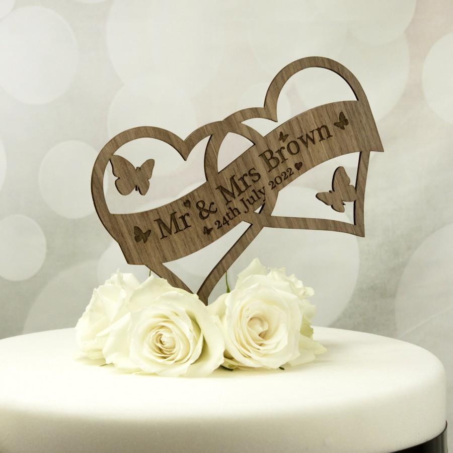 Personalised Wedding Heart Cake Topper Mr &Mrs Keepsake Mirror Acrylic 11qqc 