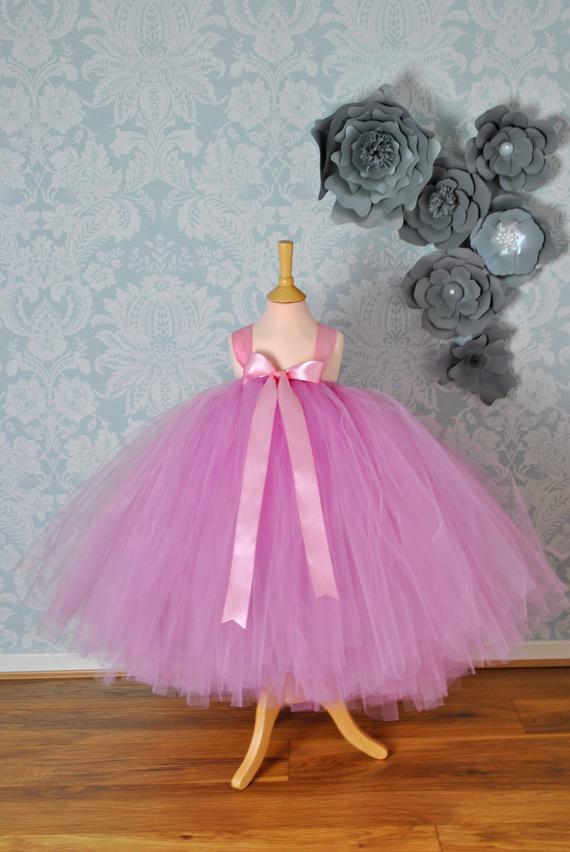 Mariage - Blush Floor Length Flower Girl Tulle Dress, Flower Girl Dress, Tutu Tulle Princess Dress, Baby Wedding Tutu Dress, Pink Flower Girl Tutu