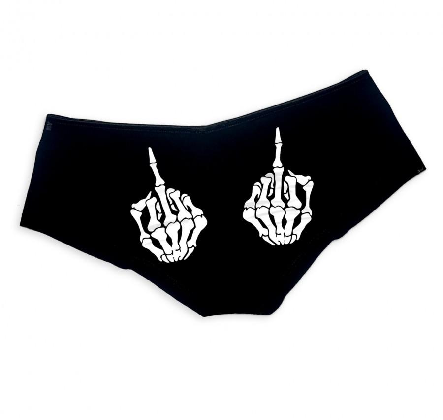 Wedding - Skeleton Hands Middle Fingers Panties Sexy Funny Slutty Gothic Booty Shorts Bachelorette Party Bridal Gift Boy Short Panty Womens Underwear