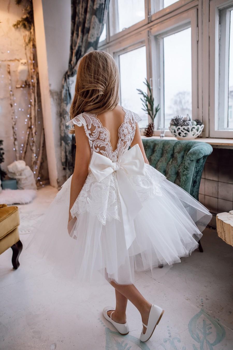 Wedding - Ivory Flower Girl dress,First Communion Dress,Toddler dress,Tulle Dress For Girls,White lace dress,Tutu Flower Girl dress,Tutu dress