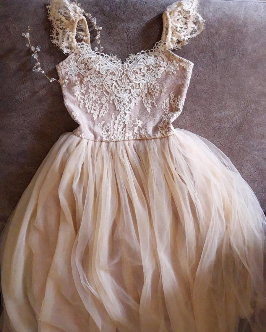 Wedding - Gold Champagne Flower Girl Dress Dresses Girls 1st Birthday Outfit Tulle Tutu Baby Infant Toddler Photoshoot Baby Shower Gown Newborn