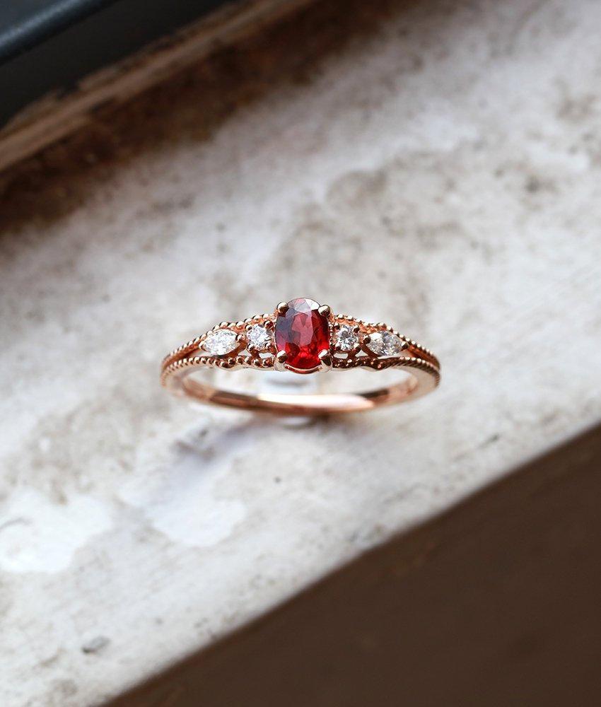 Mariage - Vintage ruby engagement ring rose gold ring diamond ring woman oval cut gemstone antique ring unique bridal jewelry anniversary bridal ring