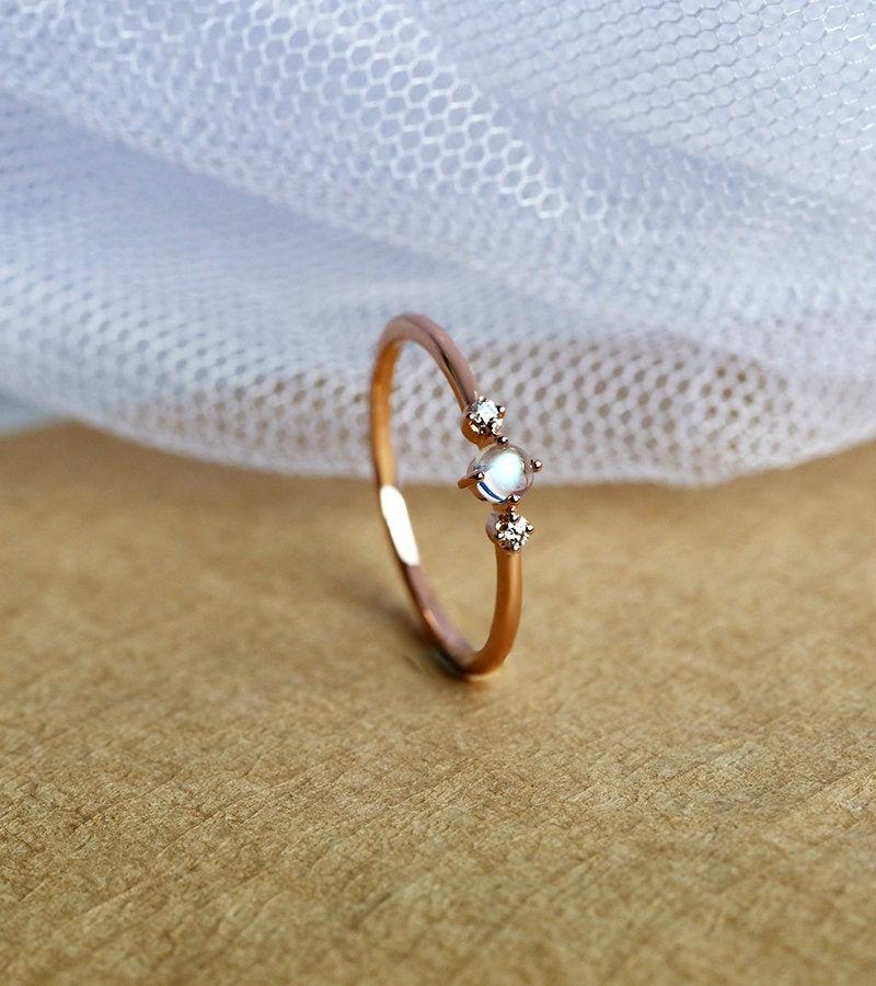 Mariage - Moonstone engagement ring diamond ring simple vintage rose gold ring woman solid gold jewelry for woman anniversary bridal ring bridal