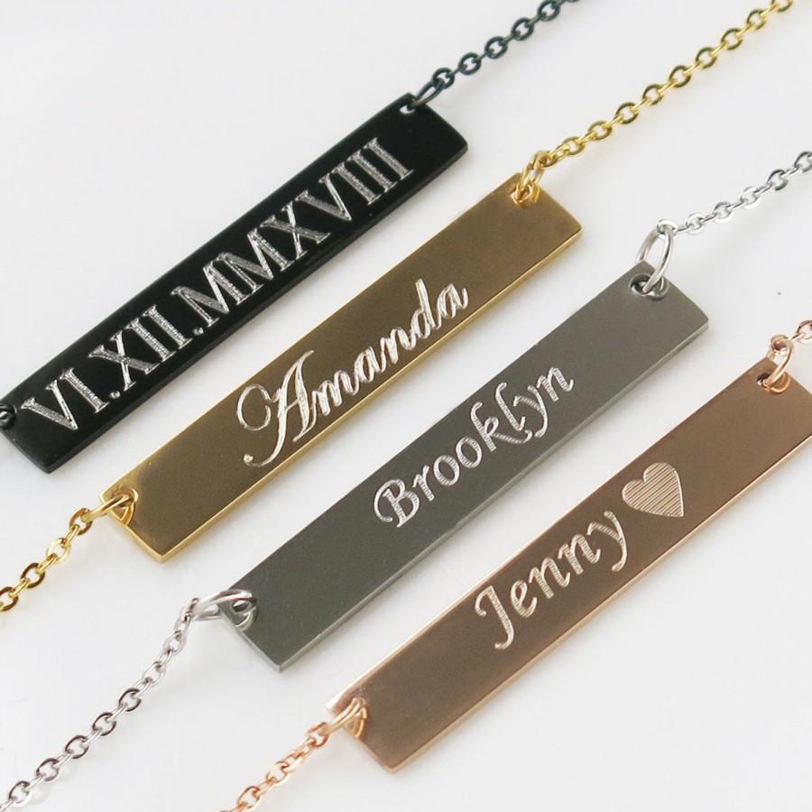 Mariage - Personalize Bar Necklace, Gold  Bar Necklace,Name Necklace ,Custom Necklace,Custom Bar Necklace.