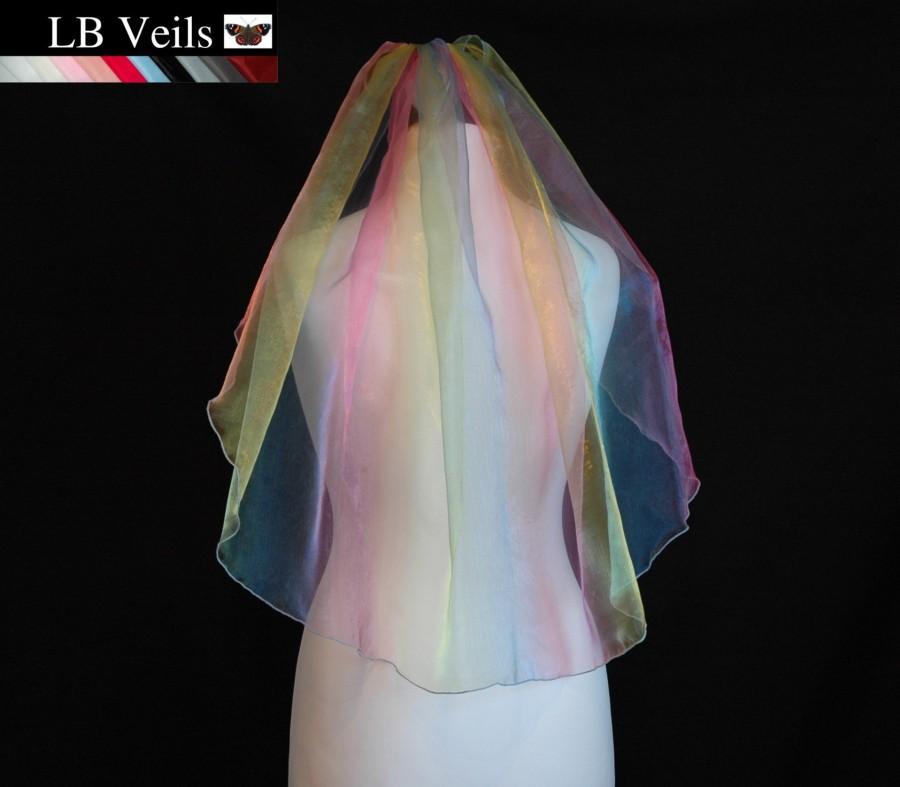 زفاف - Rainbow, Veil, 1 Single Tier, Pencil Edge, Elbow, Length, Waist, Short, Shoulder, Fingertip, Wedding, Yellow, Blue, Pink, LB Veils LBV180 UK