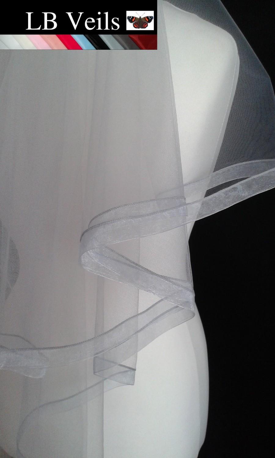 Mariage - Ribbon, Edge, Grey, Veil, 2 Tier, Wedding, Any Colour Silver, Length, Elbow, Fingertip, Ivory, Gray, Light, Cathedral, LB Veils LBV184 UK