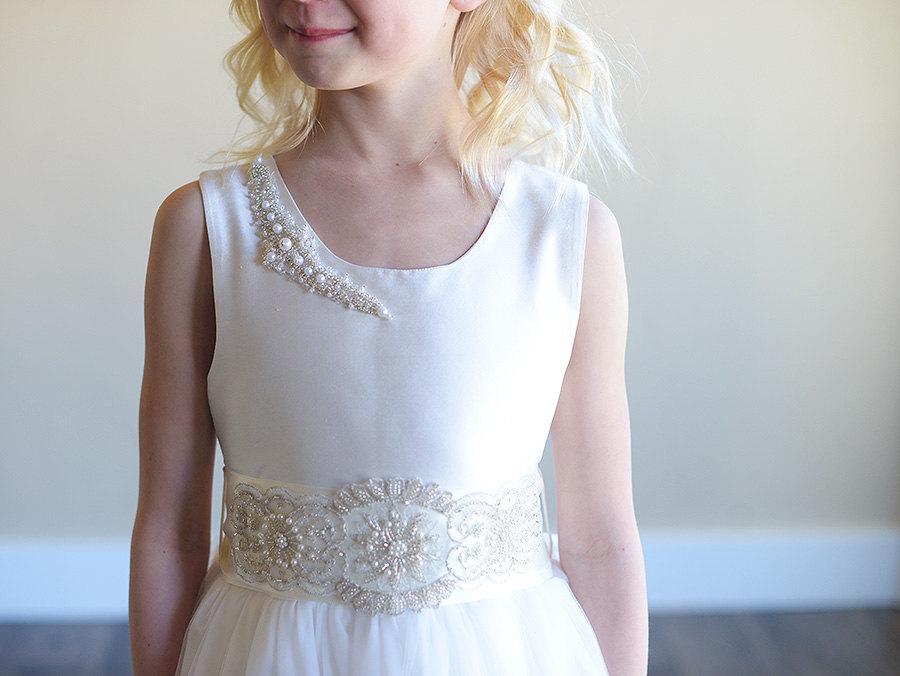 زفاف - The 'Elsa' First Communion Dress or flower girl dress, junior bridesmaid dress, with crystal, diamante, pearl embellishmnets