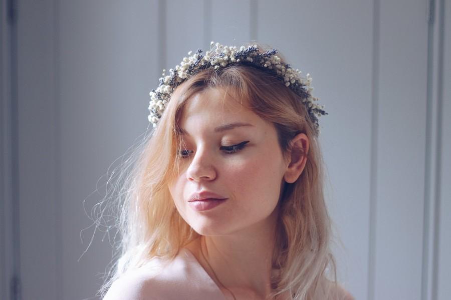 Mariage - French Dried Lavender and Dried Baby's Breath Bridal Crown / Lavender Crown