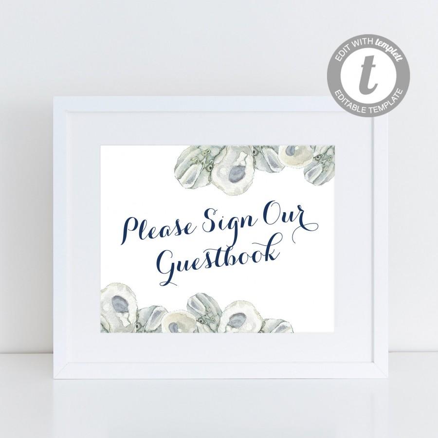 Wedding - Oyster Wedding 8x10 Sign Template: Gray + Dark Blue Watercolor Oysters - create up to 10 different signs with one template purchase!