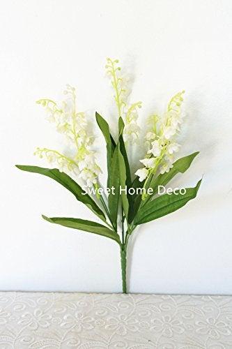 زفاف - JennysFlowerShop 12'' Silk Lily of the Valley Artificial Flower Bush (5 Stems w/ Flower Heads) Set of 3