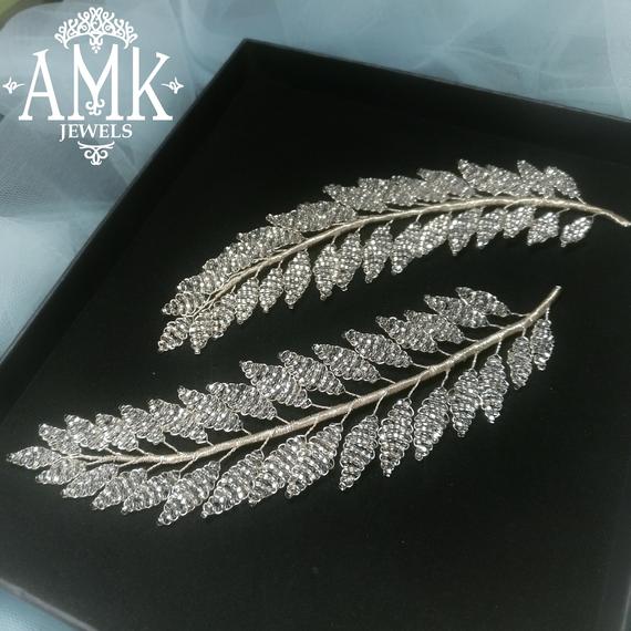 زفاف - Silver leaves for bride greece style