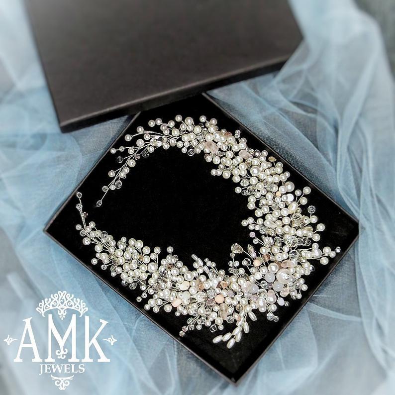 زفاف - Massive hair wreath, white bridal crown