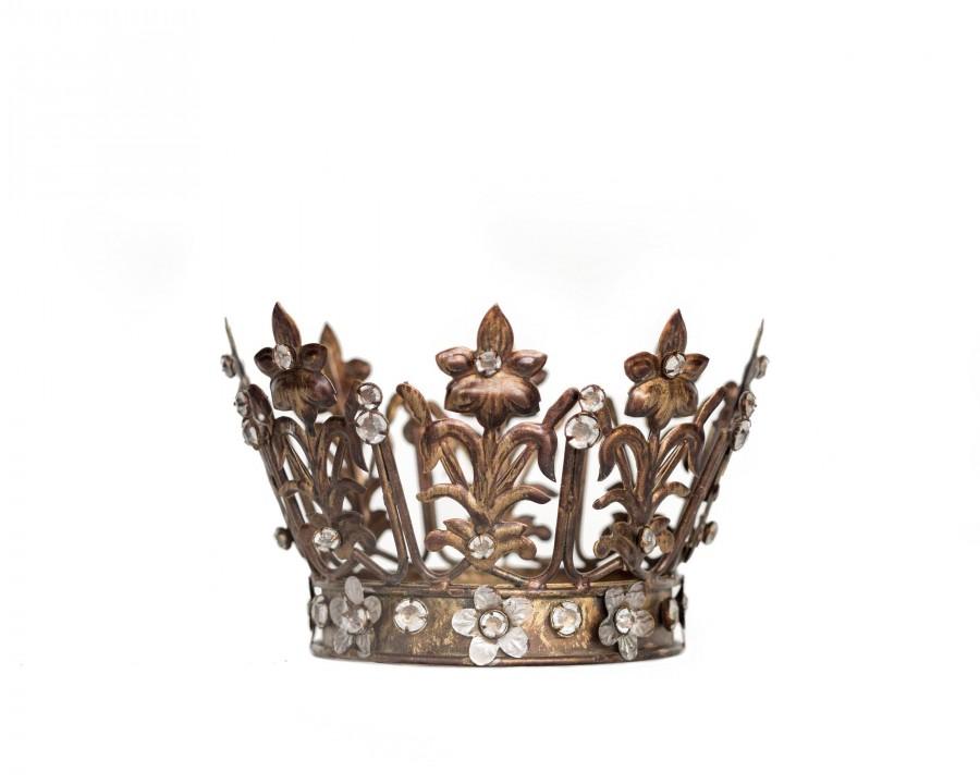 Wedding - Crown Cake Topper, Santos Crown, Gold Crown, Wedding Cake Topper, Crown Photo Prop, Rhinestone Crown, Fiona