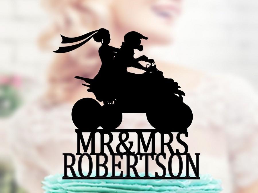 Mariage - ATV wedding cake topper, 4 wheeler cake topper, ATV Riders Wedding Cake Topper, 4 wheeler wedding, Mr & Mrs Topper, Last Name