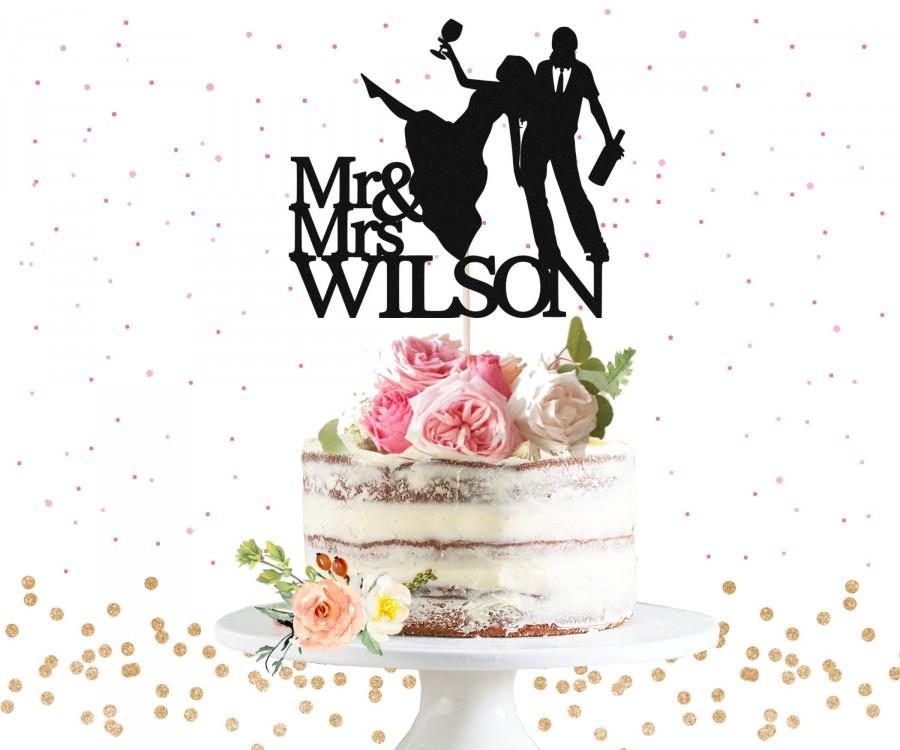 زفاف - Personalized Funny Mr & Mrs Cake Topper - Drunk Wedding Cake Topper, Wine Wedding Cake Topper, Drunk Couple Cake Topper, Funny Wedding