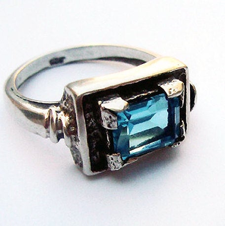 Mariage - Blue Topaz, Silver Ring ,Israeli Jewelry, rectangle Topaz Ring, Blue Stone Ring, Blue Solitaire Ring, Israeli Rings, Blue Facet Ring