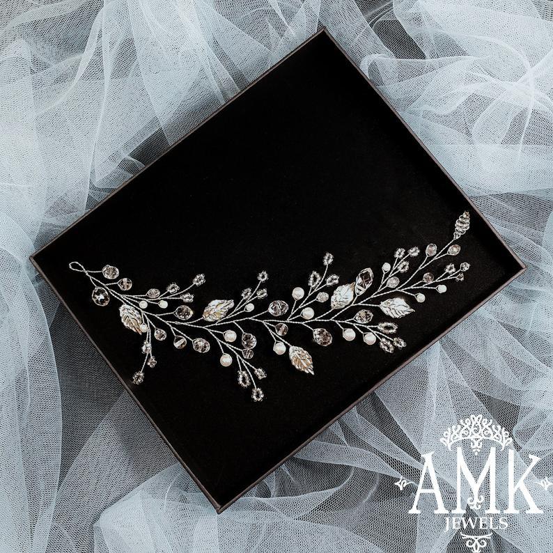 Mariage - Wedding silver hair vine with leaves