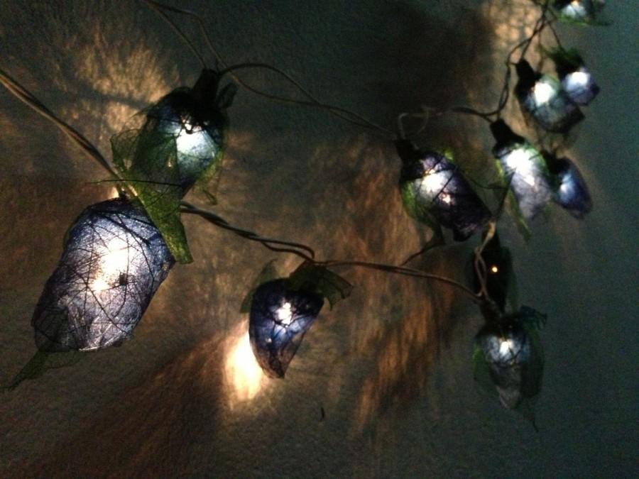 زفاف - 35 Bulbs Navy Blue Rose Buds with green leaves String lights for Patio,Wedding,Party and Decoration