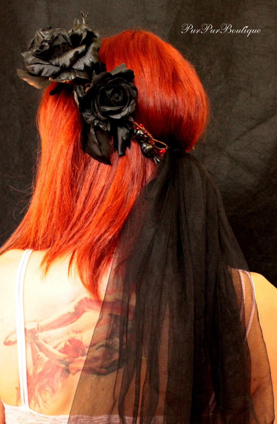 زفاف - Gothic wedding headpiece Halo cosplay Queen of the damn Dark Bridal Crown Evil queen crown Black wedding headband gothic flower crown veil