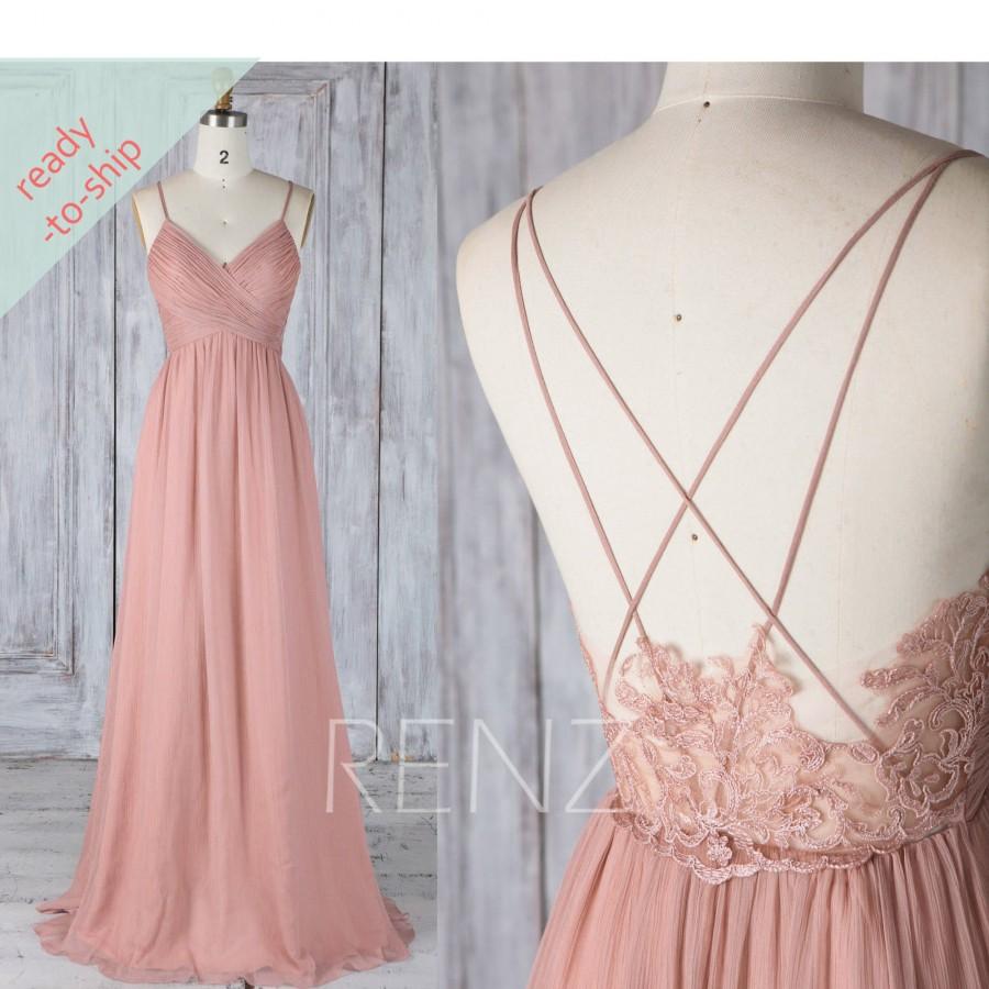 زفاف - Bridesmaid Dress Dusty Rose Boho Wedding Dress Empire Waist Evening Dress Chiffon Prom Dress Long A-line Formal Dress (Ready-to-Ship)-H497A